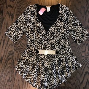 Deb Peplum Ivory and Black Blouse Size Medium